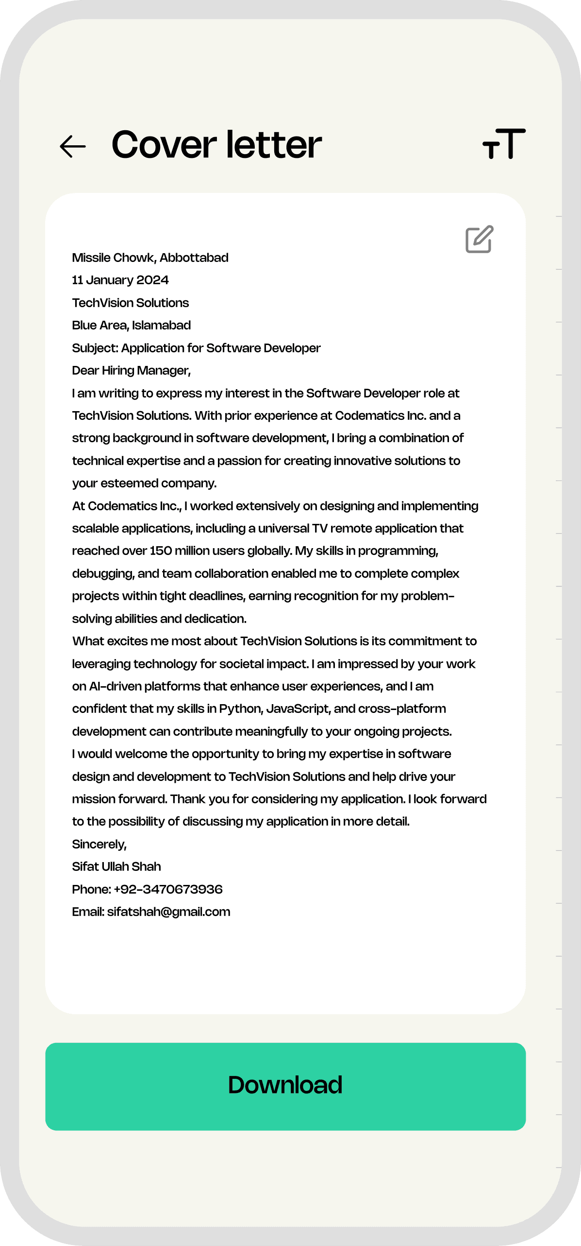 Cover Letter Screen 3